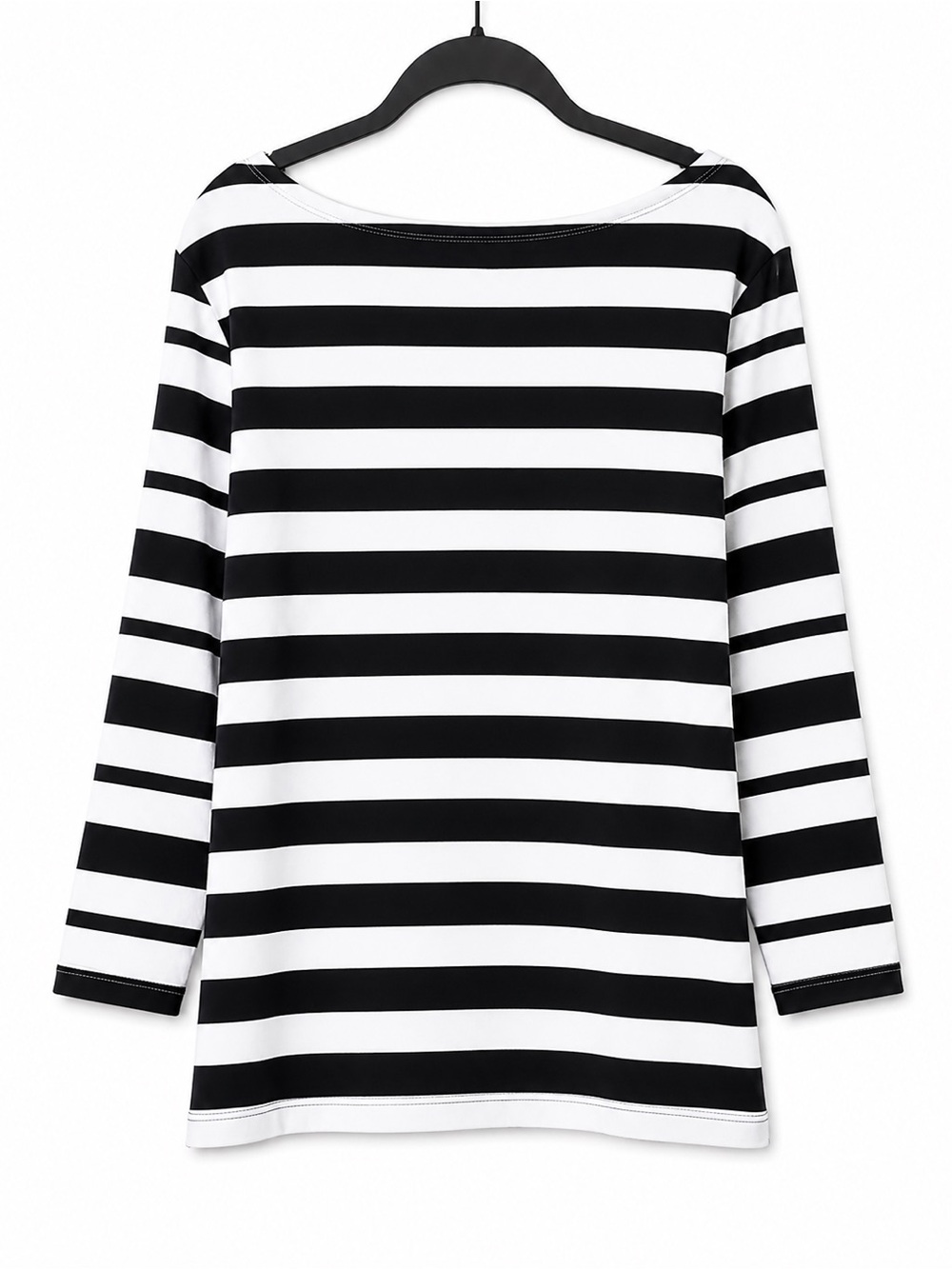Striped Boatneck Long-Sleeve Top - Black & White XL - Picture 2 of 5